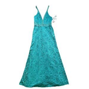 DB Studio Dress Womens 8 Jade Lace A-Line Plunge V-Neck Formal Evening Gown